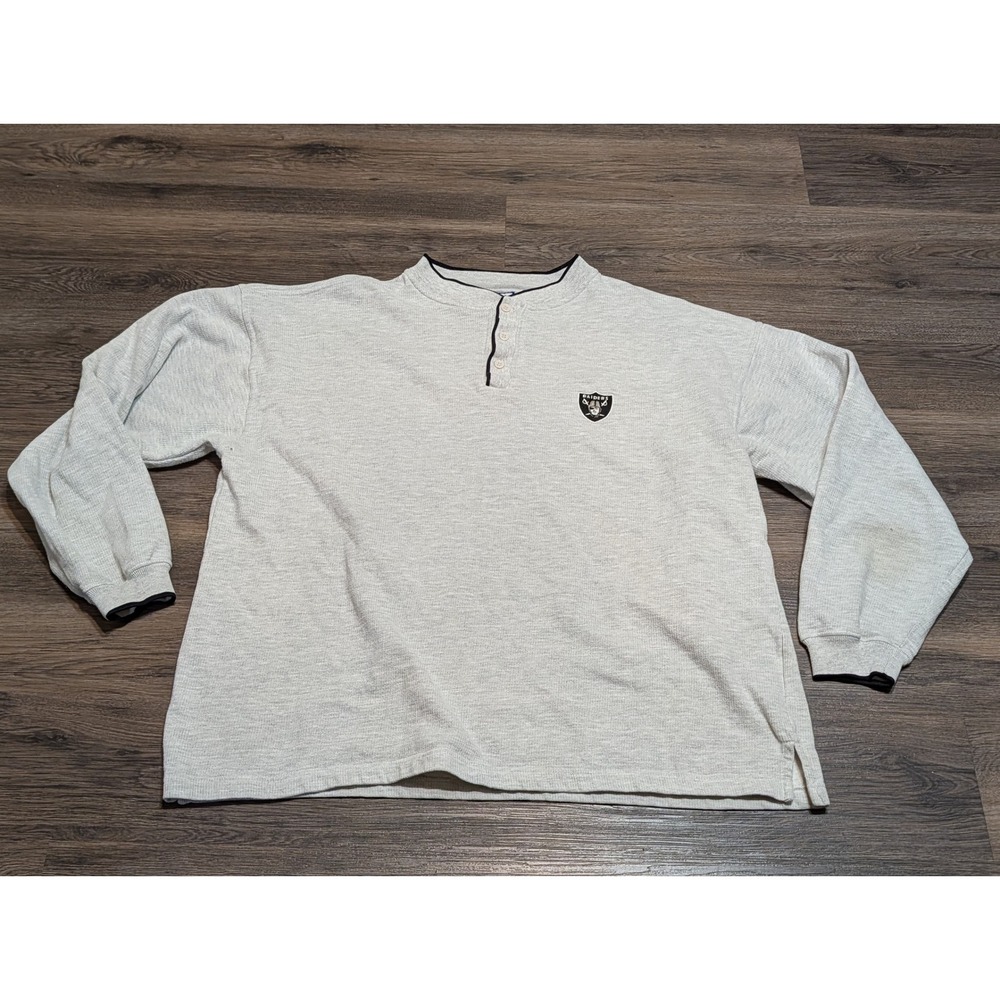 Logo Athletic Oakland Raiders NFL Henley Sweatshirt Mens XL Gray‎ Vintage 90s